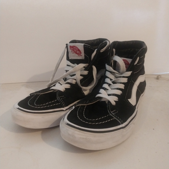 VANS Black White LOGO unisex Women Size 6.5 Men Size 5 High top - Picture 2 of 7